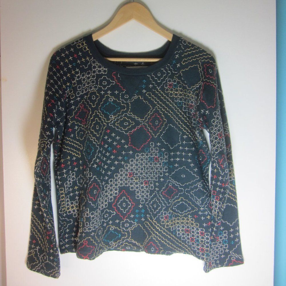 Leon & Harper Simon Dori Embroidered cotton Sweatshirt Dark Green Bohemian Sz S